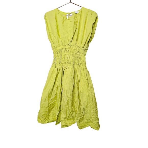EDUN CHOI X RTR Neon Green 100% Cotton Scoop Neck Poplin Midi Dress Size 2 - Picture 4 of 15